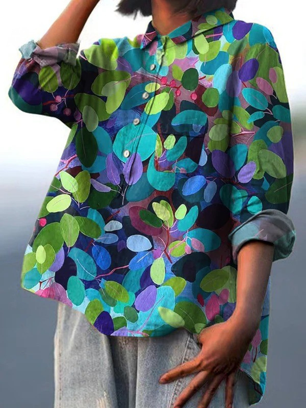 Adriana | Women's Casual Printed Shirt with Summer Forest Art