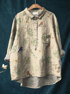 Lorelai | Women's Casual Shirt Printed with Branches and Robin Birds
