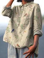 Lorelai | Women's Casual Shirt Printed with Branches and Robin Birds