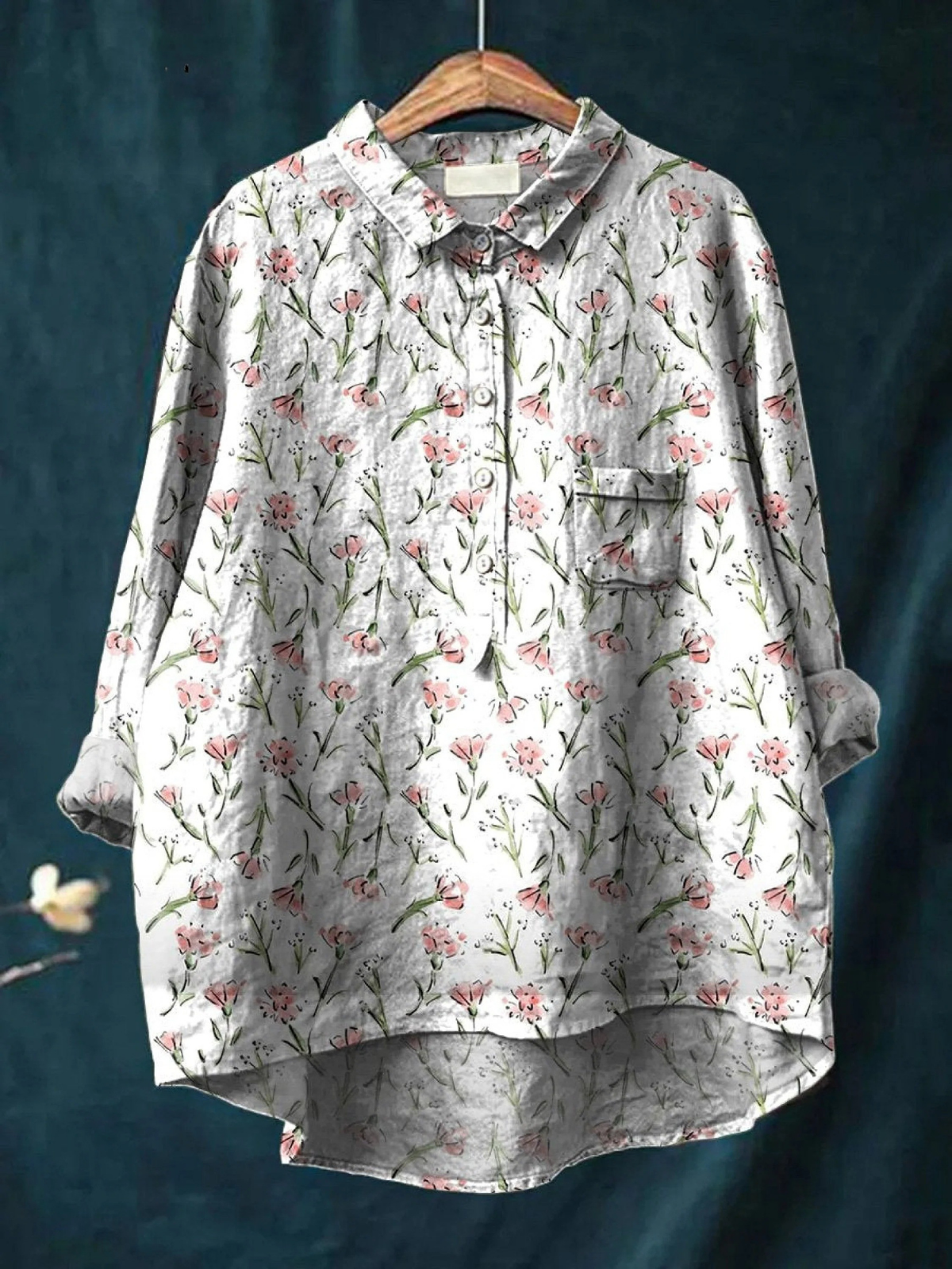 Hadley | Women's Casual Shirt with Pink Floral Spring Pattern