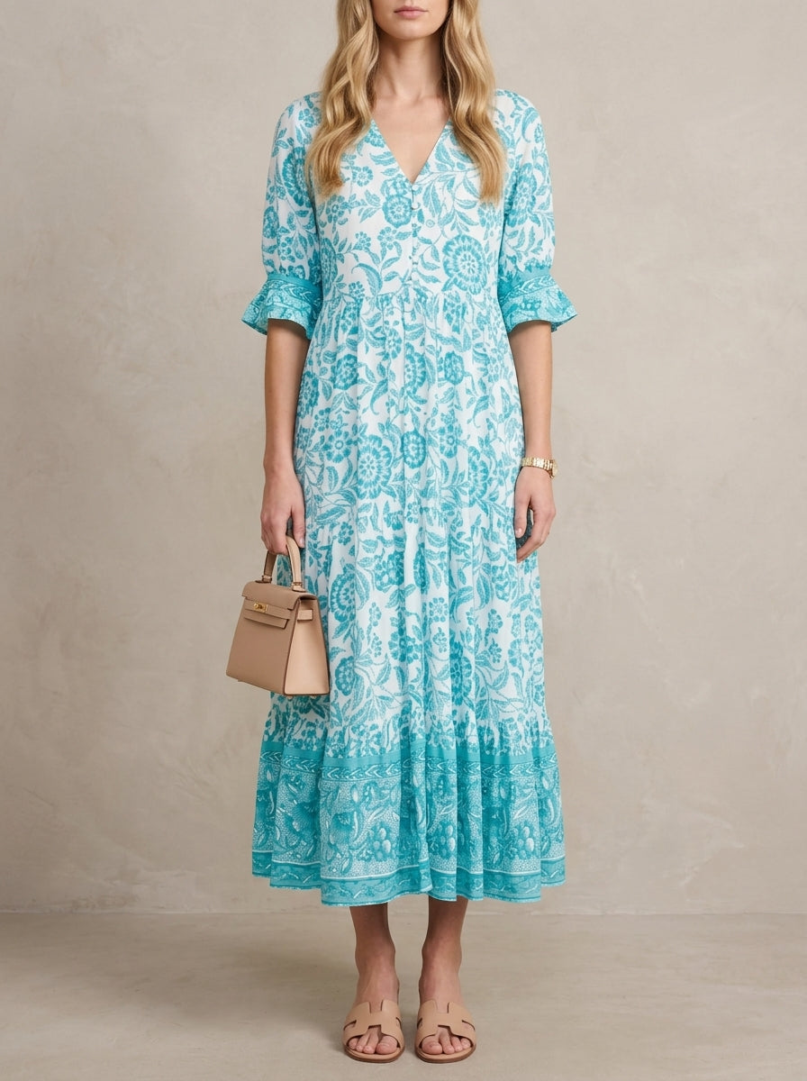 Hélène · Floral Maxi Dress with V-Neck, Light and Flowing
