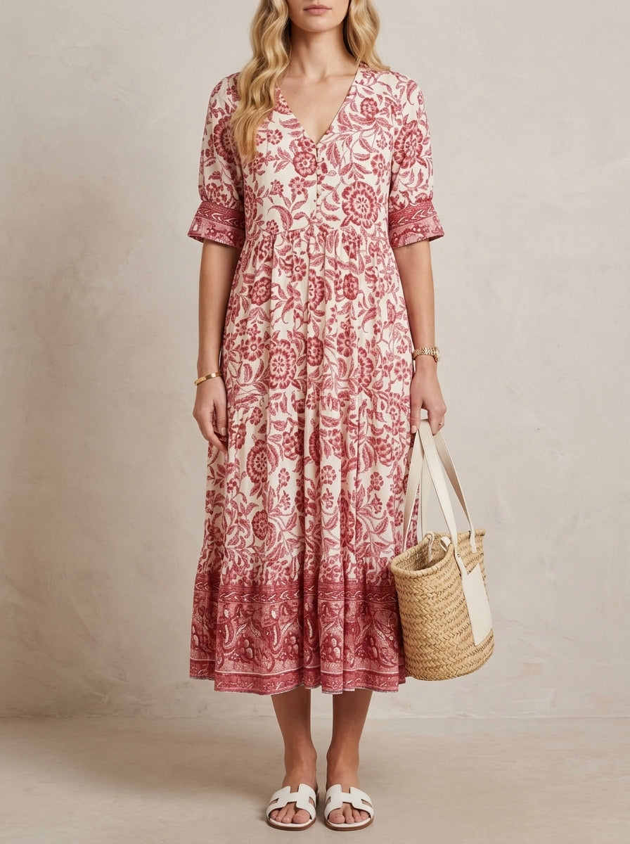 Hélène · Floral Maxi Dress with V-Neck, Light and Flowing