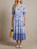 Hélène · Floral Maxi Dress with V-Neck, Light and Flowing