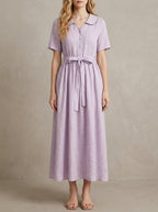 Lucienne · Midi dress with a Peter Pan collar and puff sleeves