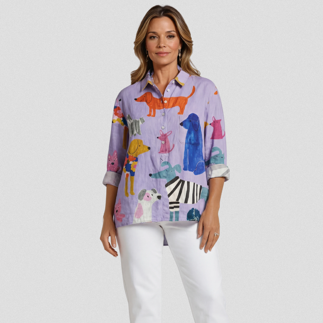 Coralie | Casual Art T-Shirt for Women with Dog