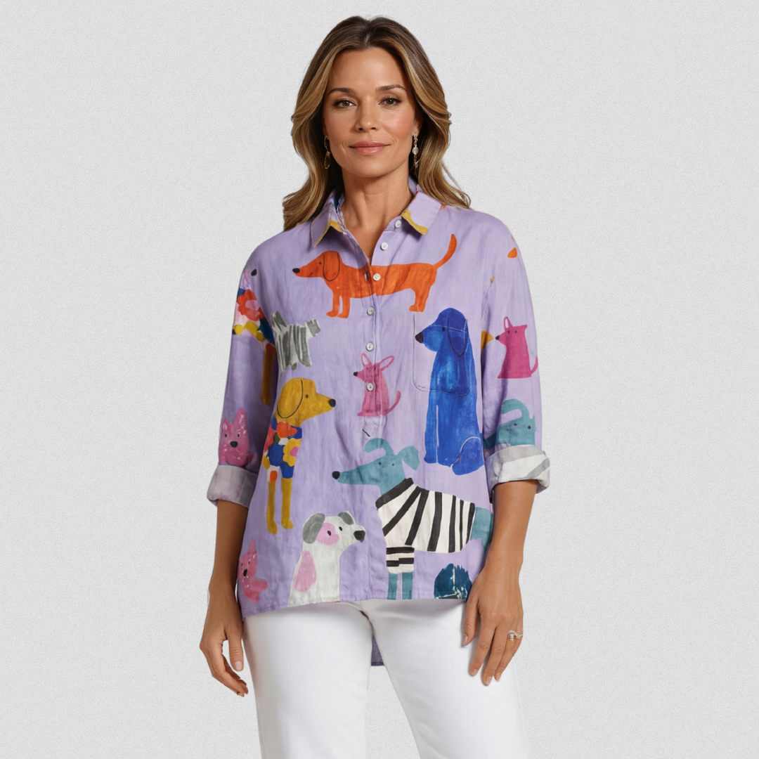 Coralie | Casual Art T-Shirt for Women with Dog