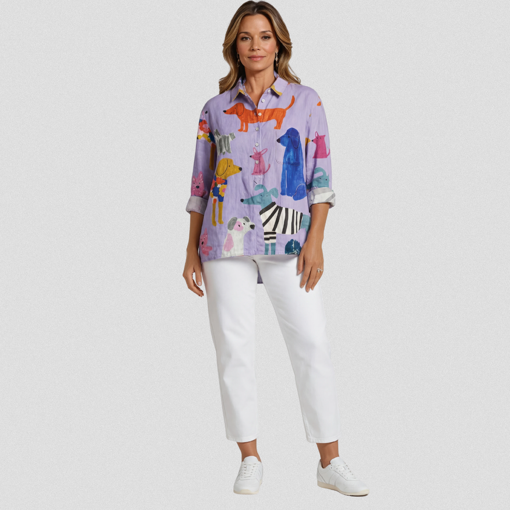 Coralie | Casual Art T-Shirt for Women with Dog