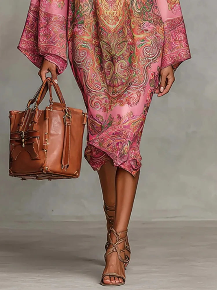 Paulette · High-neck kaftan dress with artistic print