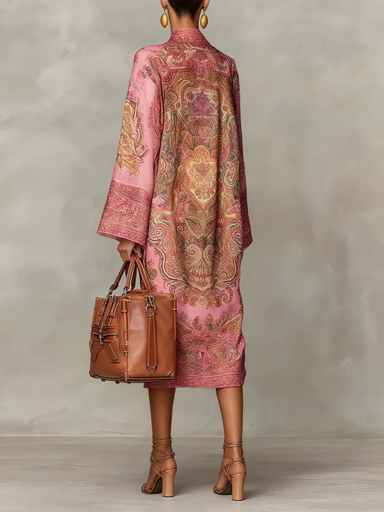 Paulette · High-neck kaftan dress with artistic print