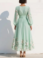 Hélène · Midi Dress with Floral Embroidery