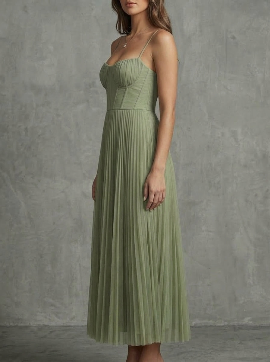 Madeleine · Long Pleated Dress with Airy Charm