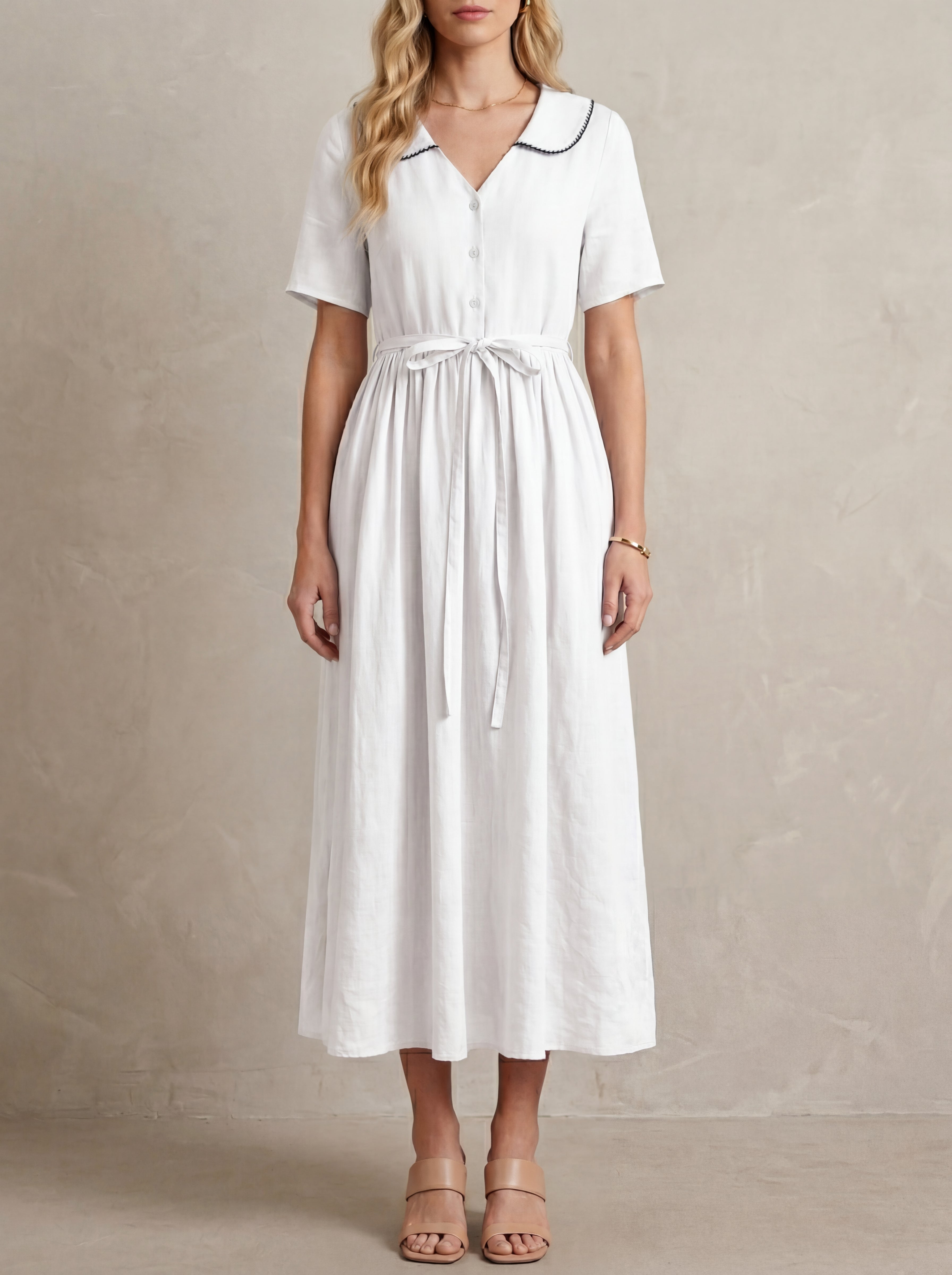 Lucienne · Midi dress with a Peter Pan collar and puff sleeves