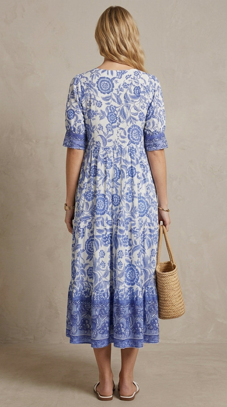 Hélène · Floral Maxi Dress with V-Neck, Light and Flowing