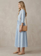 Marguerite · Blue Midi Dress with Peter Pan Collar and Adjustable Waist Tie