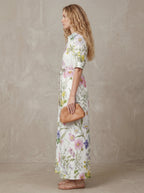 Simone · Midi Floral Watercolor Dress, Adjustable Lace