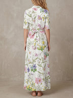 Simone · Midi Floral Watercolor Dress, Adjustable Lace
