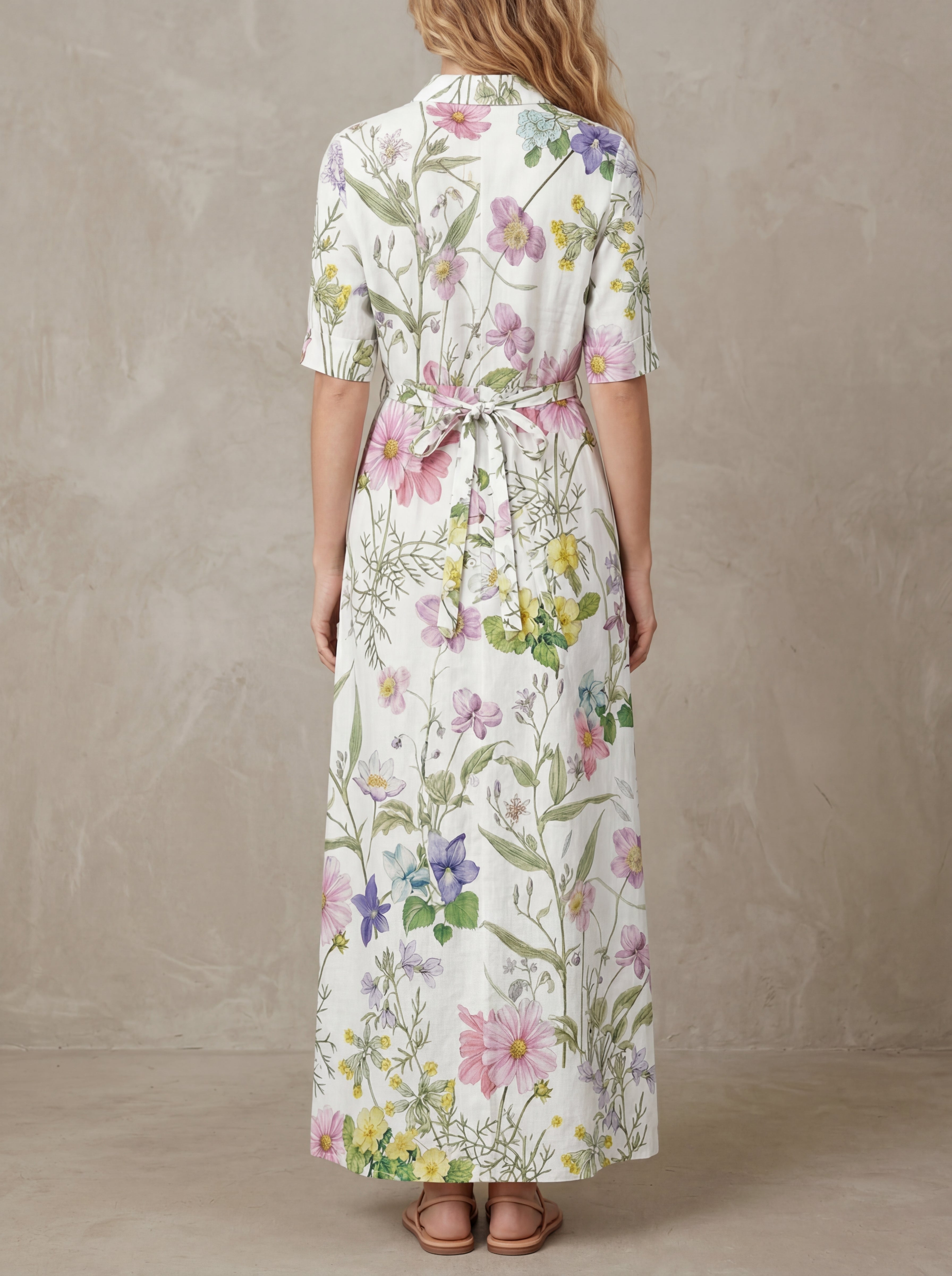 Simone · Midi Floral Watercolor Dress, Adjustable Lace