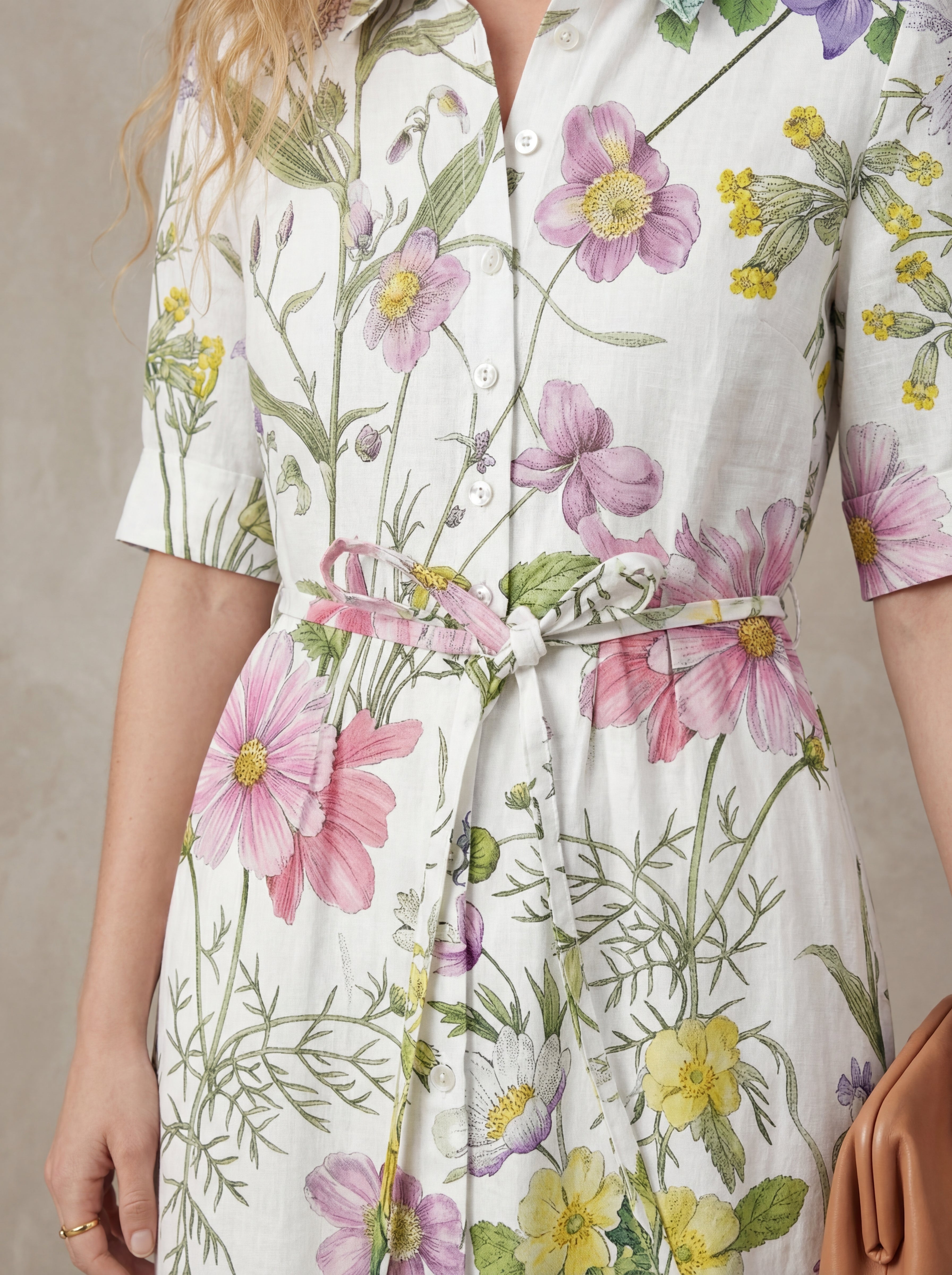 Simone · Midi Floral Watercolor Dress, Adjustable Lace