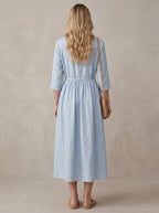 Marguerite · Blue Midi Dress with Peter Pan Collar and Adjustable Waist Tie