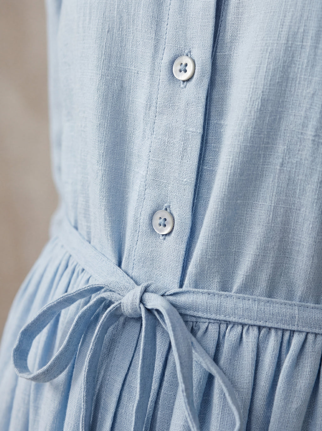 Marguerite · Blue Midi Dress with Peter Pan Collar and Adjustable Waist Tie