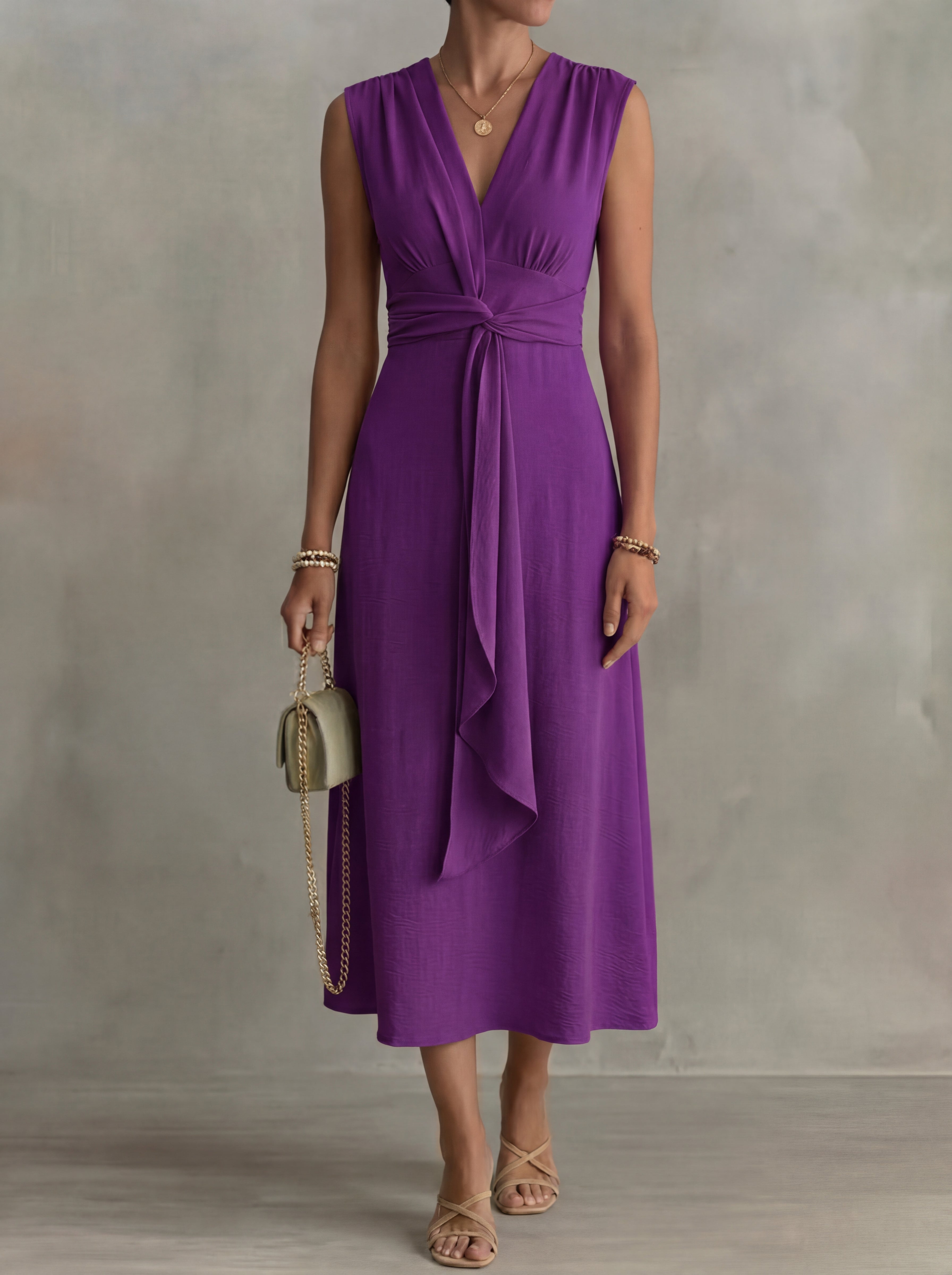 Augustine · Midi dress with thin straps and belted waist